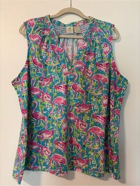 Caribbean Joe Teal Blue Tank Camisole with Pink Flamingo Print
